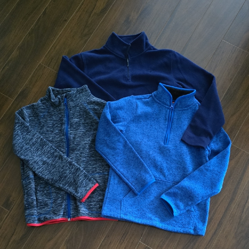 Set of 3 Quarter-Zip Pullovers in Blue and Gray, Kids 10-12